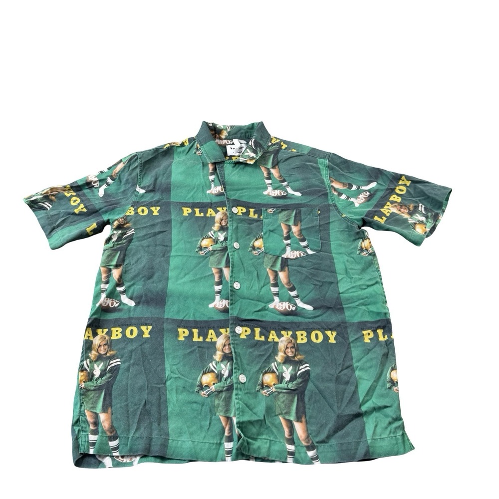 Soulland X Playboy Green Mens Viscose S/S AOP Button Front Size Small